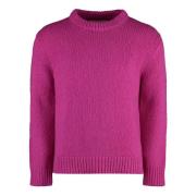 Ribbet crew-neck uldblandings sweater