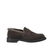 Dames penny loafers i ruskind | brun