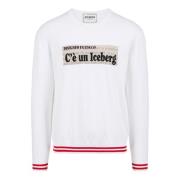 Hvid crewneck bomuldssweater med jacquardgrafik