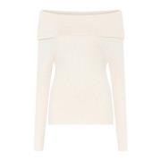 Feminin Off-Shoulder Strik Trøje Hvid Creme