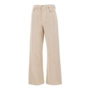 Beige Low Slung Baggy Jeans