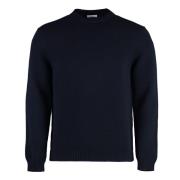 Ribstrikket Uld Sweater med Crew-Neck