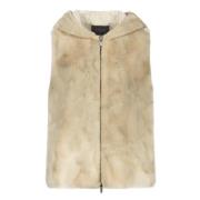 Hættet Faux Fur Vest med Lommer