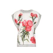 Bluse med rund hals i rose & sort prikket