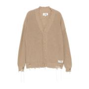 Slidt V-hals Cardigan i Sand