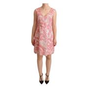 Pink Blomstret Jacquard Sheath Kjole