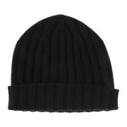 Sort Cashmere Ribstrikket Beanie Hat