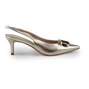 Grå Hæl Slingback Læder Pumps