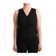 Elegant sort vest med knaplukning