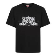 Sort T-shirt med Happy Tiger Broderi