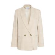 Beige Dobbeltbrystet Glencheck Blazer