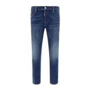 Skinny bomuld jeans med metal navneplade