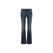 Bomuld Fem-Lomme Straight Jeans Læder Patch