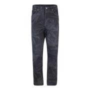 Sort Blomsterprint Straight Leg Jeans