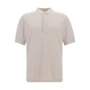 Ribbet Linned Polo Skjorte med Knapper