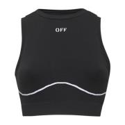 Sort Ribbet Crop Top med Logo