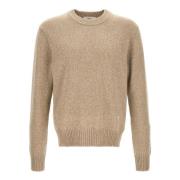 Beige Ribstrikket Sweater med Cashmere Blanding