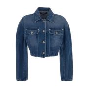 Blå Denim Crop Jakke