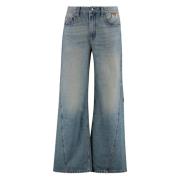 Distressed Wide-leg Jeans med læderlogo