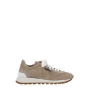 Beige Ruskind Lave Top Sneakers Kvinde