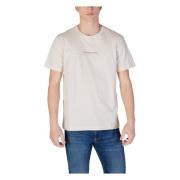 Beige Trykt Rund Hals T-Shirt