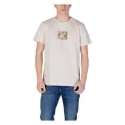 Beige Print Bomuld T-shirt Rund Hals