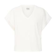 Feminin Cloud Dancer T-shirt med broderede kanter