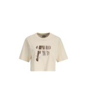 Beige Cropped Bomuld T-shirt