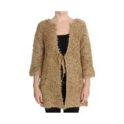 Beige Tekstureret Strik V-hals Cardigan