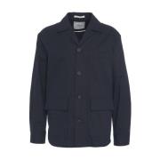 Blåt Linnedblandings Overshirt Jakke