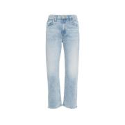 Blå Straight-Leg Zip Ankel Jeans