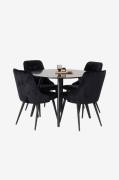 Venture Home - Spisebordssæt Plaza med 4 stole Velvet Deluxe - Sort - ...