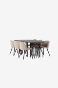 Venture Home - Spisegruppe Stone med 6 spisebordsstole Velvet - Brun -...
