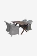 LifestyleGarden - Bord 150 cm & 4 stk. kviksølvstole - Brun - Spisegru...