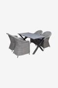 LifestyleGarden - Bord 150 cm & 4 stk. kviksølvstole - Grå - Spisegrup...