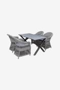 LifestyleGarden - Bord 150 cm & 4 stk Marbella-stole - Grå - Spisegrup...