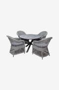 LifestyleGarden - Bord Ø 112 cm & 4 stk Marbella-stole - Grå - Spisegr...