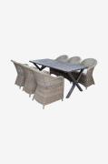 LifestyleGarden - Bord 190 cm & 6 stk. kviksølvstole - Grå - Spisegrup...
