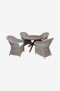 LifestyleGarden - Bord Ø 112 cm & 4 stk. kviksølvstole - Brun - Spiseg...