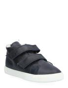 Velcro High Top Fur Sneaker Pom Pom Blue