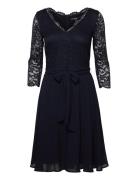 Recycled: Chiffon Midi Dress With Lace Esprit Collection Navy
