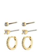 Sia Recycled Crystal Earrings 3-In-1 Set Gold-Plated Pilgrim Gold