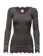 Silk T-Shirt Medium Ls W/Wide Lace Rosemunde Grey