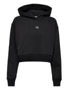 Badge Wide Sleeves Crop Hoodie Calvin Klein Jeans Black