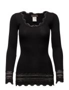 Silk T-Shirt Medium Ls W/Wide Lace Rosemunde Black