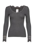 Rwbenita Ls O-Neck Lace T-Shirt Rosemunde Grey