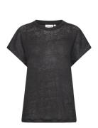 Linen Jersey C-Neck Top Ss Calvin Klein Black