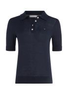 Co Lyocell Button Polo Ss Swt Tommy Hilfiger Blue