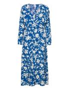 Printed Dress With Ruffled Detail Mango Blue