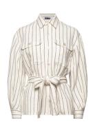 Belted Striped Linen Utility Shirt Polo Ralph Lauren Cream